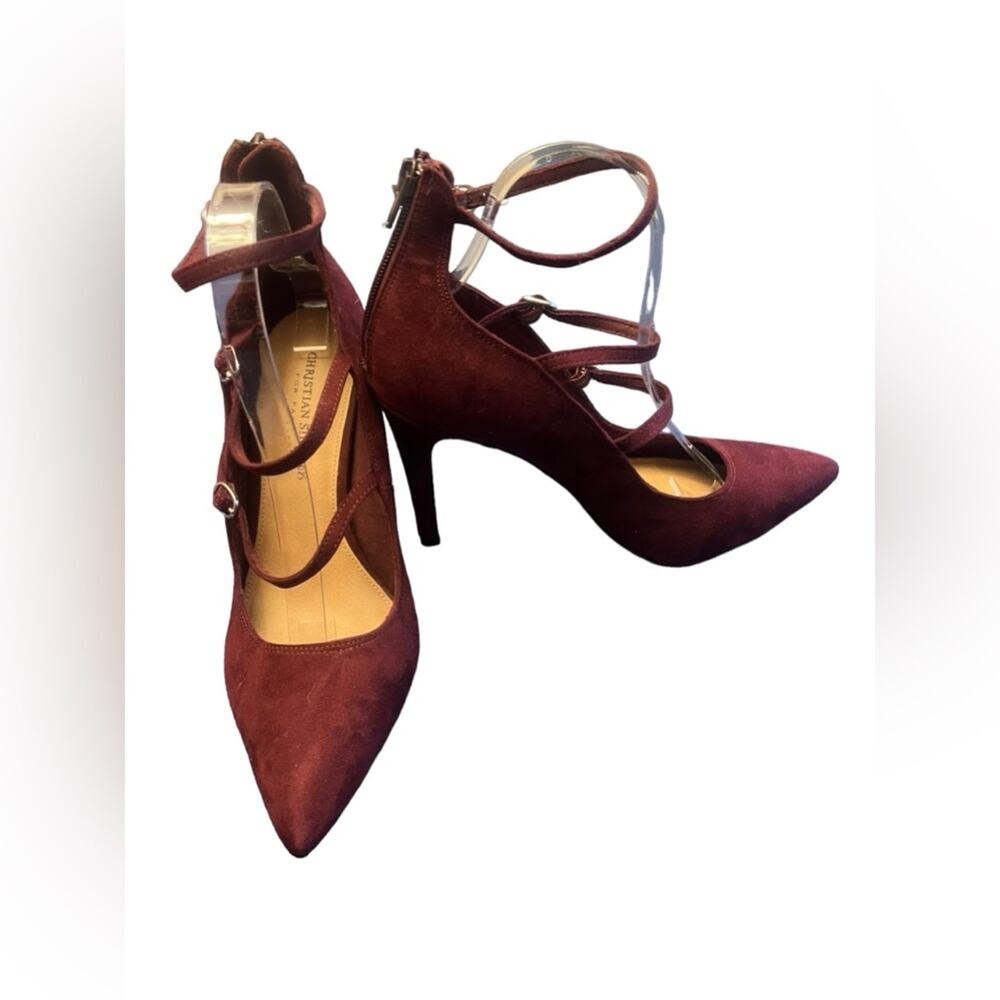 CHRISTIAN SIRIANO FOR PAYLESS Pointed Toe Strapped Burgundy High Heels SZ 9W
